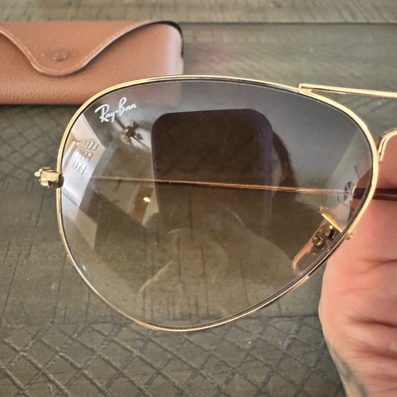Ray-Ban Gold Aviator Sunglasses with Brown Case